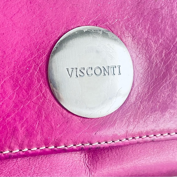 VISCONTI LEATHER MAIVE FUSCHIA PURPLE BIFOLD ZIPPED WALLET - Picture 6 of 16